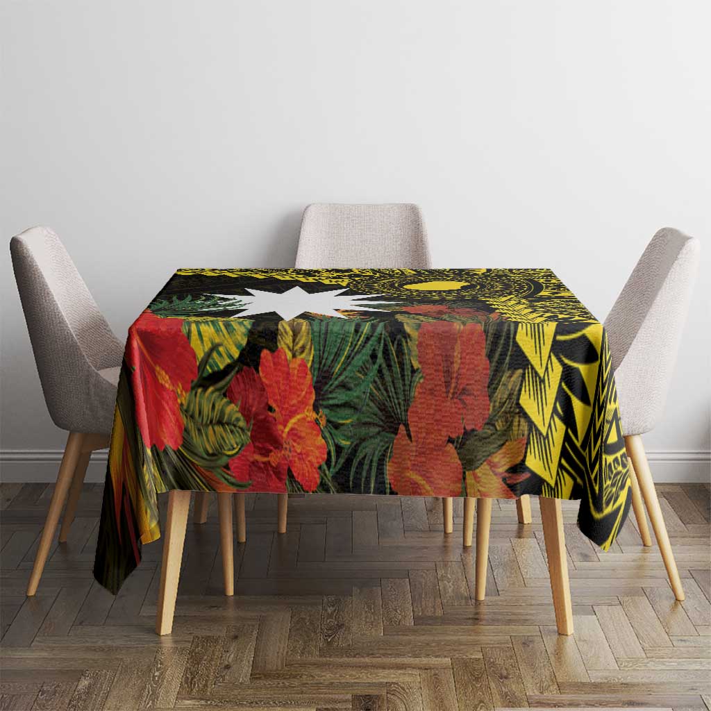 Gold Nauru Tablecloth Naoero Map With Polynesian Tropical Flowers