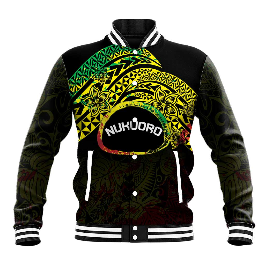 Personalised Nukuoro Atoll Baseball Jacket Polynesian Tattoo Curves Reggae Version