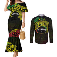 Personalised Nukuoro Atoll Couples Matching Mermaid Dress and Long Sleeve Button Shirt Polynesian Tattoo Curves Reggae Version LT14 Reggae - Polynesian Pride
