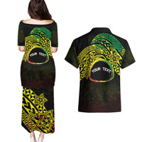 Personalised Nukuoro Atoll Couples Matching Puletasi and Hawaiian Shirt Polynesian Tattoo Curves Reggae Version LT14 - Polynesian Pride