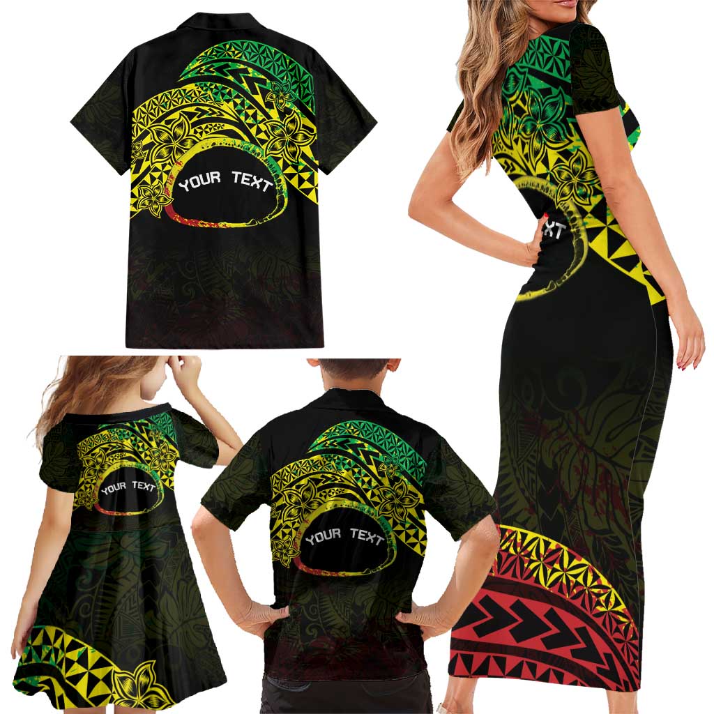 Personalised Nukuoro Atoll Family Matching Short Sleeve Bodycon Dress and Hawaiian Shirt Polynesian Tattoo Curves Reggae Version