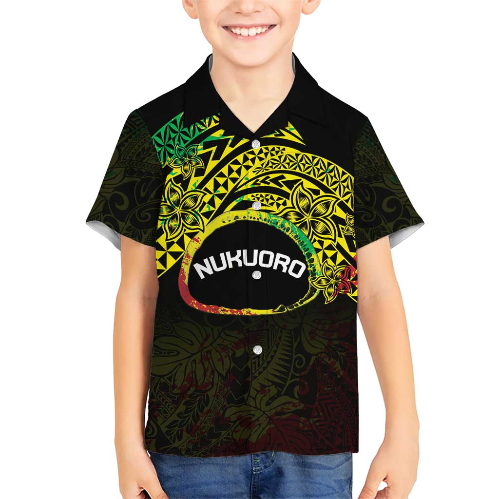 Personalised Nukuoro Atoll Family Matching Short Sleeve Bodycon Dress and Hawaiian Shirt Polynesian Tattoo Curves Reggae Version