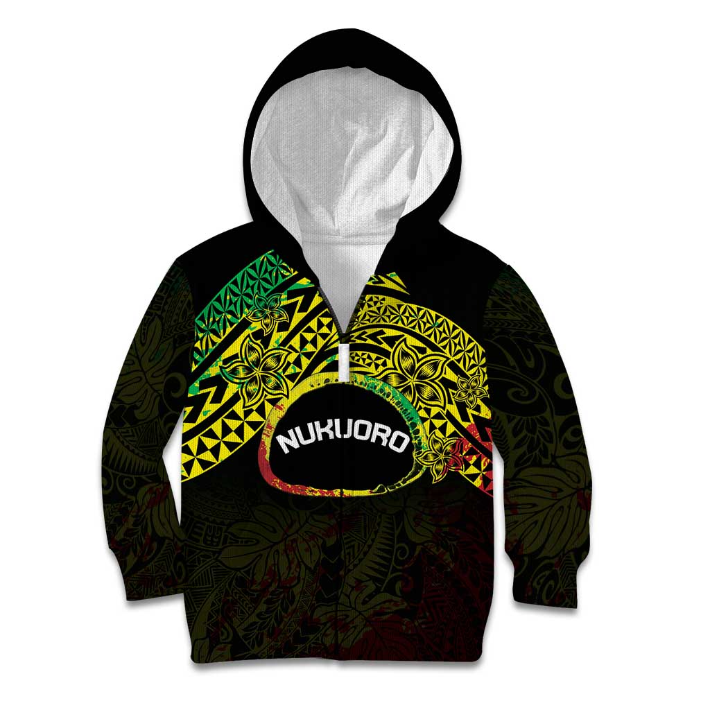 Personalised Nukuoro Atoll Kid Hoodie Polynesian Tattoo Curves Reggae Version LT14 Zip Hoodie Reggae - Polynesian Pride