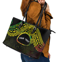 Personalised Nukuoro Atoll Leather Tote Bag Polynesian Tattoo Curves Reggae Version