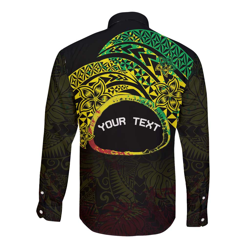 Personalised Nukuoro Atoll Long Sleeve Button Shirt Polynesian Tattoo Curves Reggae Version