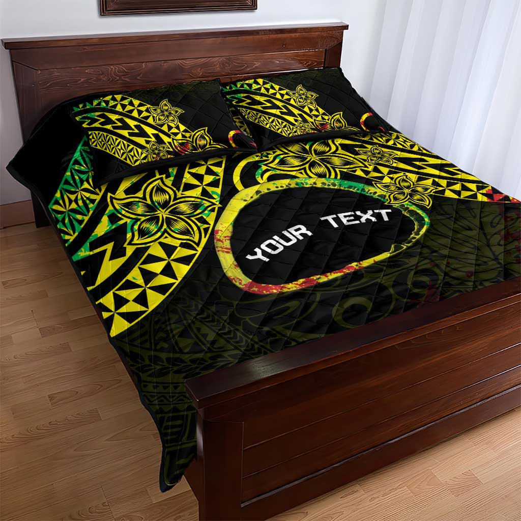 Personalised Nukuoro Atoll Quilt Bed Set Polynesian Tattoo Curves Reggae Version
