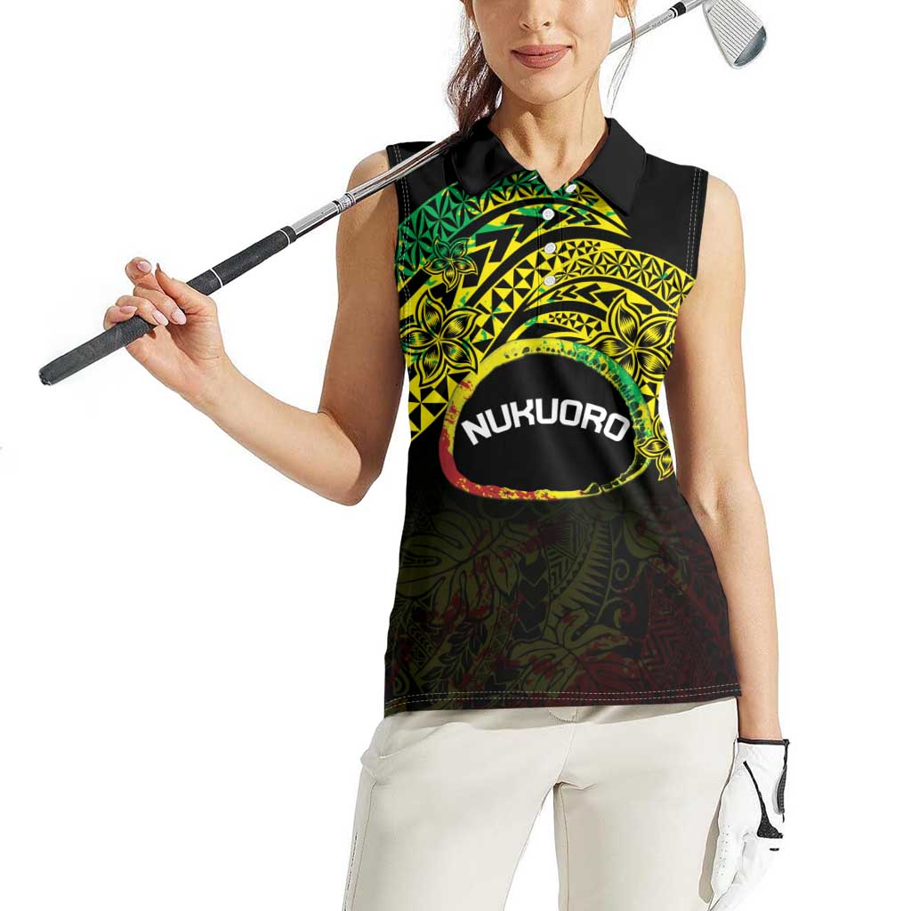 Personalised Nukuoro Atoll Women Sleeveless Polo Shirt Polynesian Tattoo Curves Reggae Version LT14 - Polynesian Pride