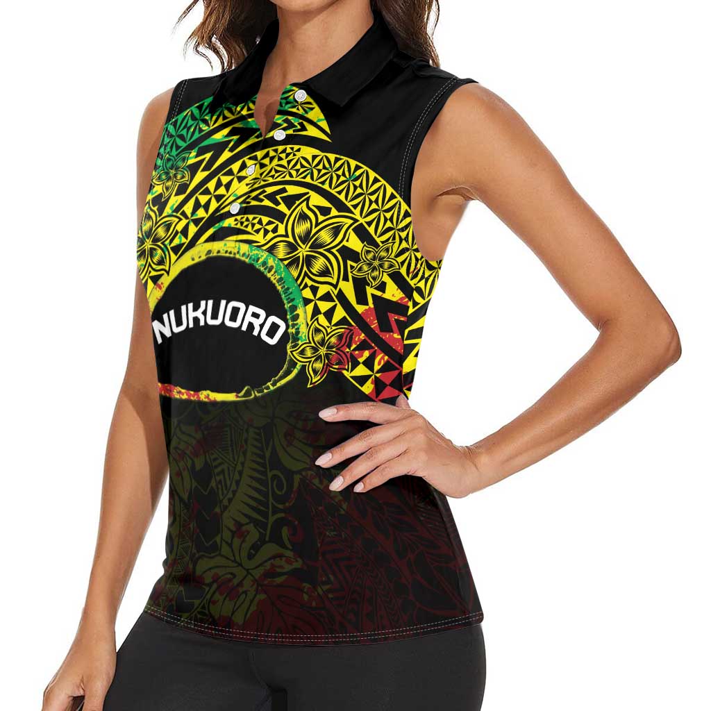Personalised Nukuoro Atoll Women Sleeveless Polo Shirt Polynesian Tattoo Curves Reggae Version LT14 - Polynesian Pride