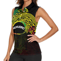 Personalised Nukuoro Atoll Women Sleeveless Polo Shirt Polynesian Tattoo Curves Reggae Version LT14 - Polynesian Pride