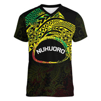 Personalised Nukuoro Atoll Women V-Neck T-Shirt Polynesian Tattoo Curves Reggae Version LT14 Female Reggae - Polynesian Pride