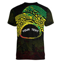 Personalised Nukuoro Atoll Women V-Neck T-Shirt Polynesian Tattoo Curves Reggae Version LT14 - Polynesian Pride