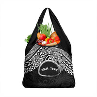 Personalised Pohnpei Nukuoro Micronesia Grocery Bag Polynesian Tattoo Curves Black Version