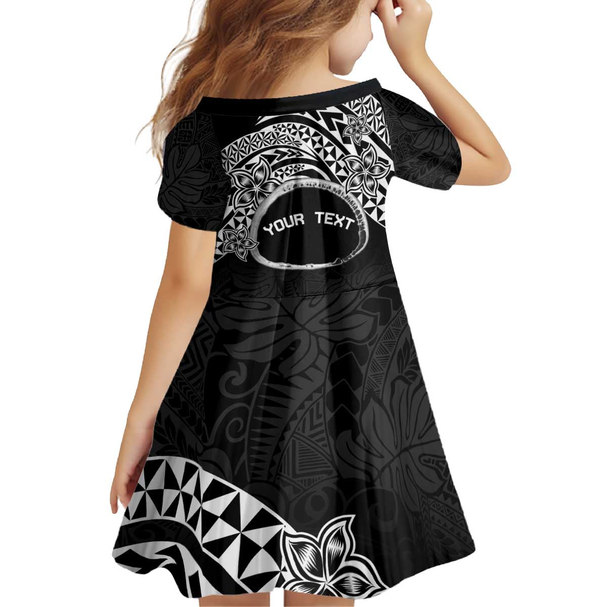 Personalised Pohnpei Nukuoro Micronesia Kid Short Sleeve Dress Polynesian Tattoo Curves Black Version