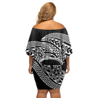 Personalised Pohnpei Nukuoro Micronesia Off Shoulder Short Dress Polynesian Tattoo Curves Black Version
