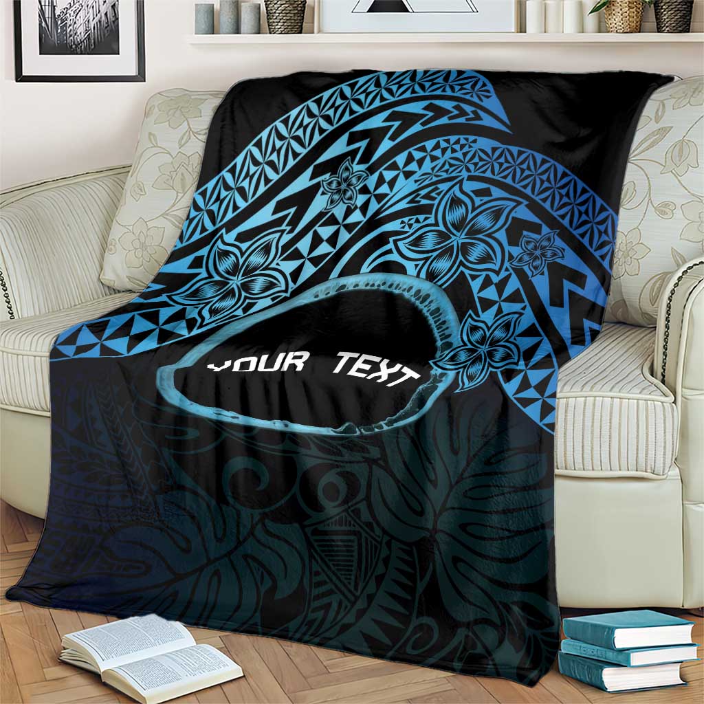 Personalised Pohnpei Nukuoro Micronesia Blanket Polynesian Tattoo Curves Blue Version