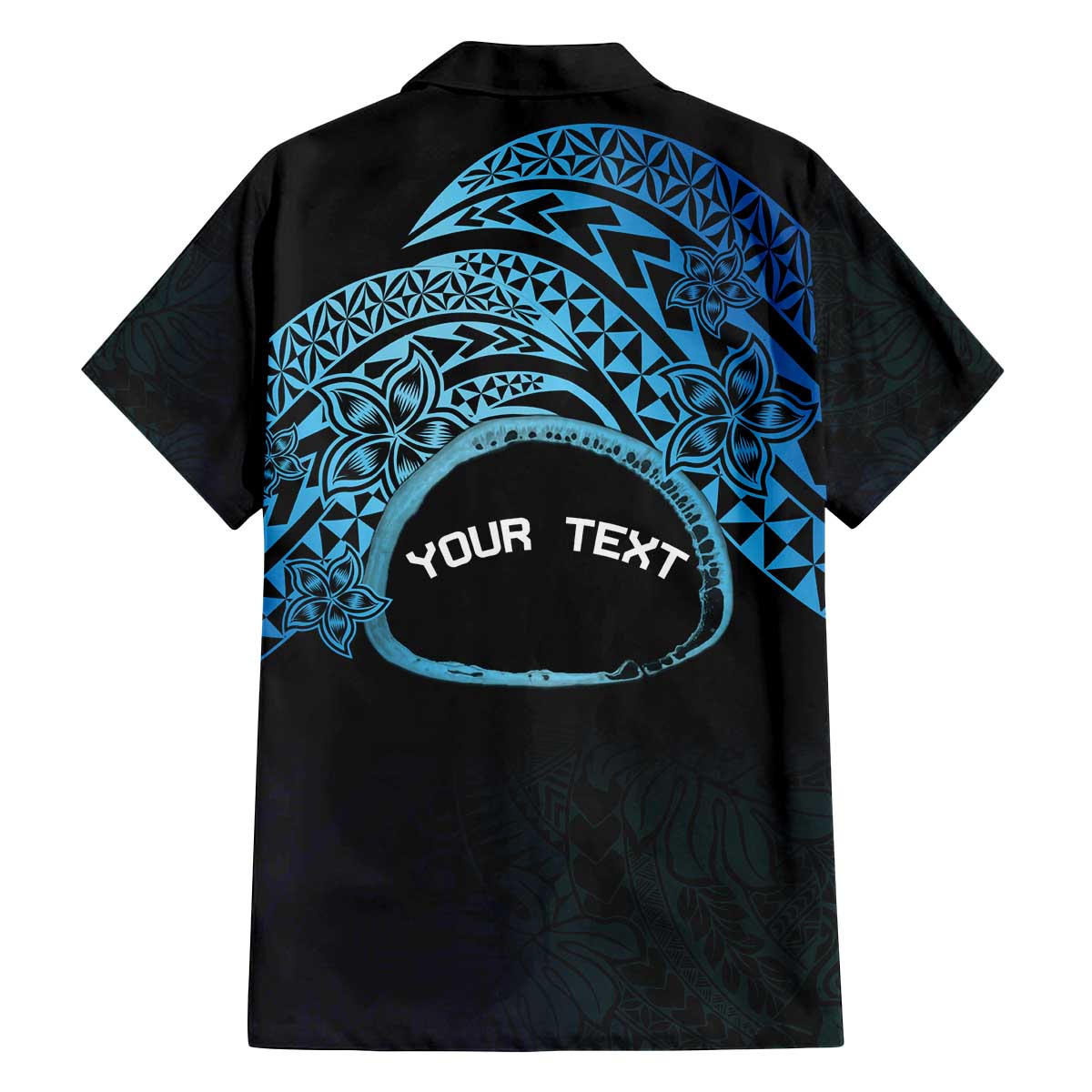 Personalised Pohnpei Nukuoro Micronesia Family Matching Off The Shoulder Long Sleeve Dress and Hawaiian Shirt Polynesian Tattoo Curves Blue Version