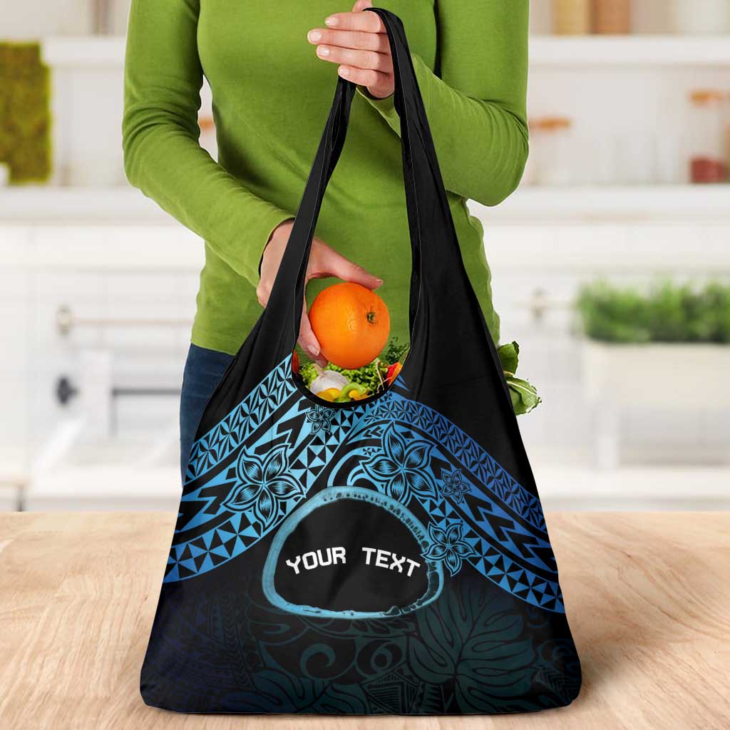 Personalised Pohnpei Nukuoro Micronesia Grocery Bag Polynesian Tattoo Curves Blue Version