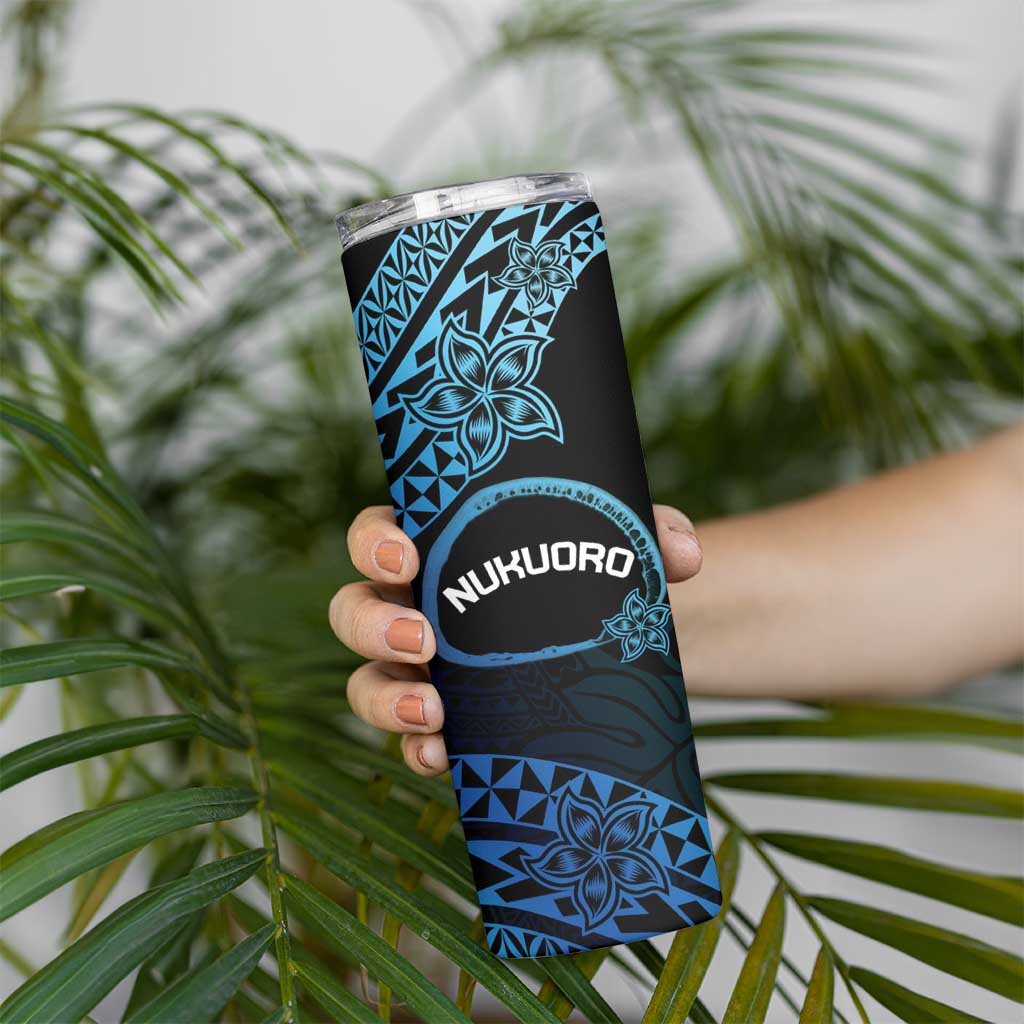 Personalised Pohnpei Nukuoro Micronesia Skinny Tumbler Polynesian Tattoo Curves Blue Version