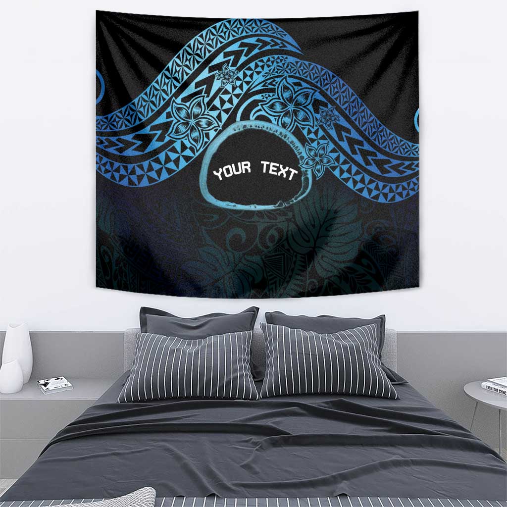 Personalised Pohnpei Nukuoro Micronesia Tapestry Polynesian Tattoo Curves Blue Version