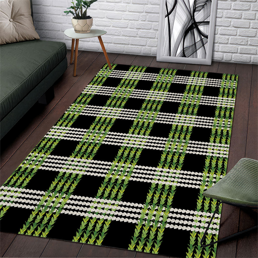Aloha Hawaii Pakalana Pikake Lei Area Rug Palaka Inspired Hawaiian-plaid Black