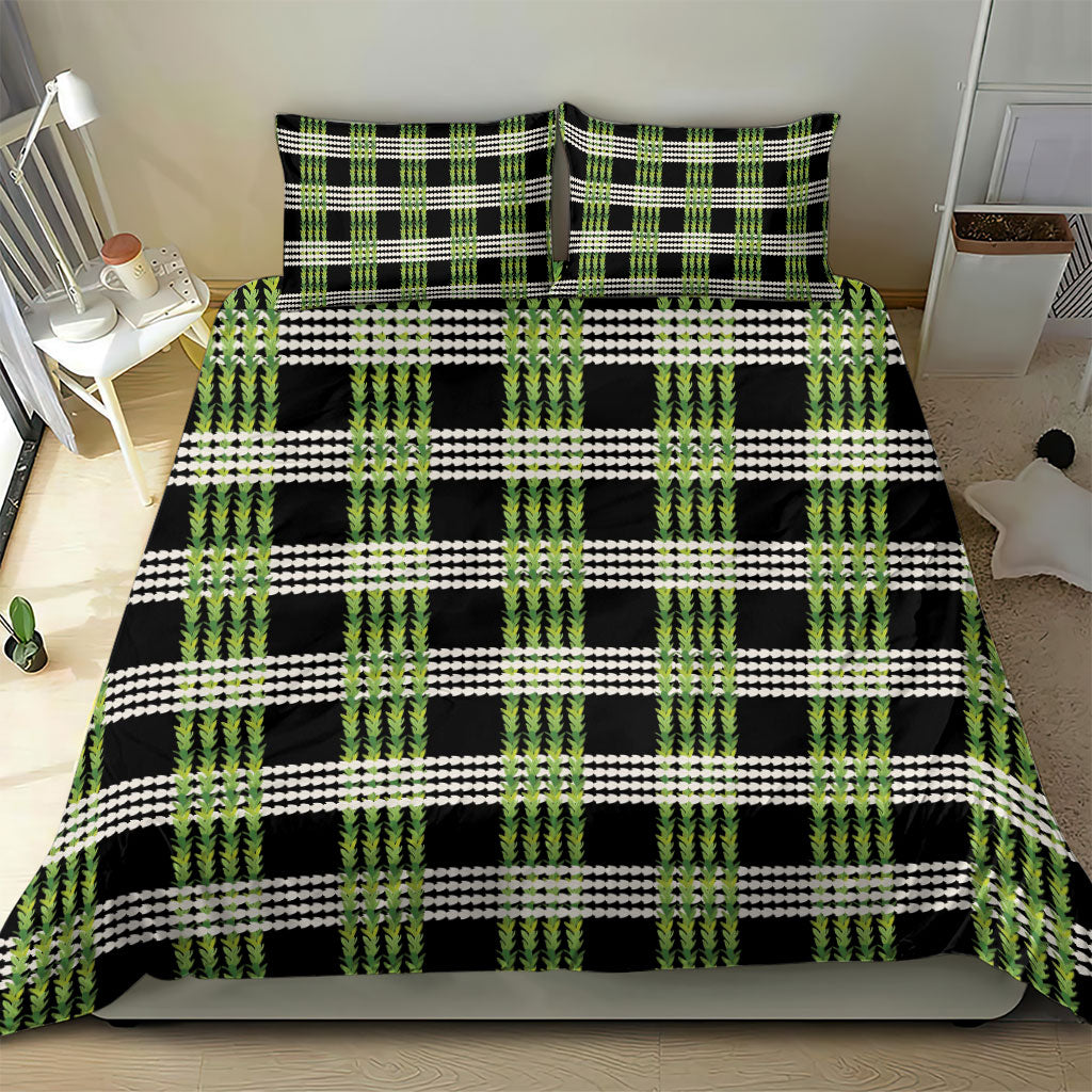 Aloha Hawaii Pakalana Pikake Lei Bedding Set Palaka Inspired Hawaiian-plaid Black