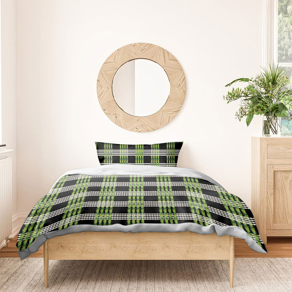 Aloha Hawaii Pakalana Pikake Lei Bedding Set Palaka Inspired Hawaiian-plaid Black