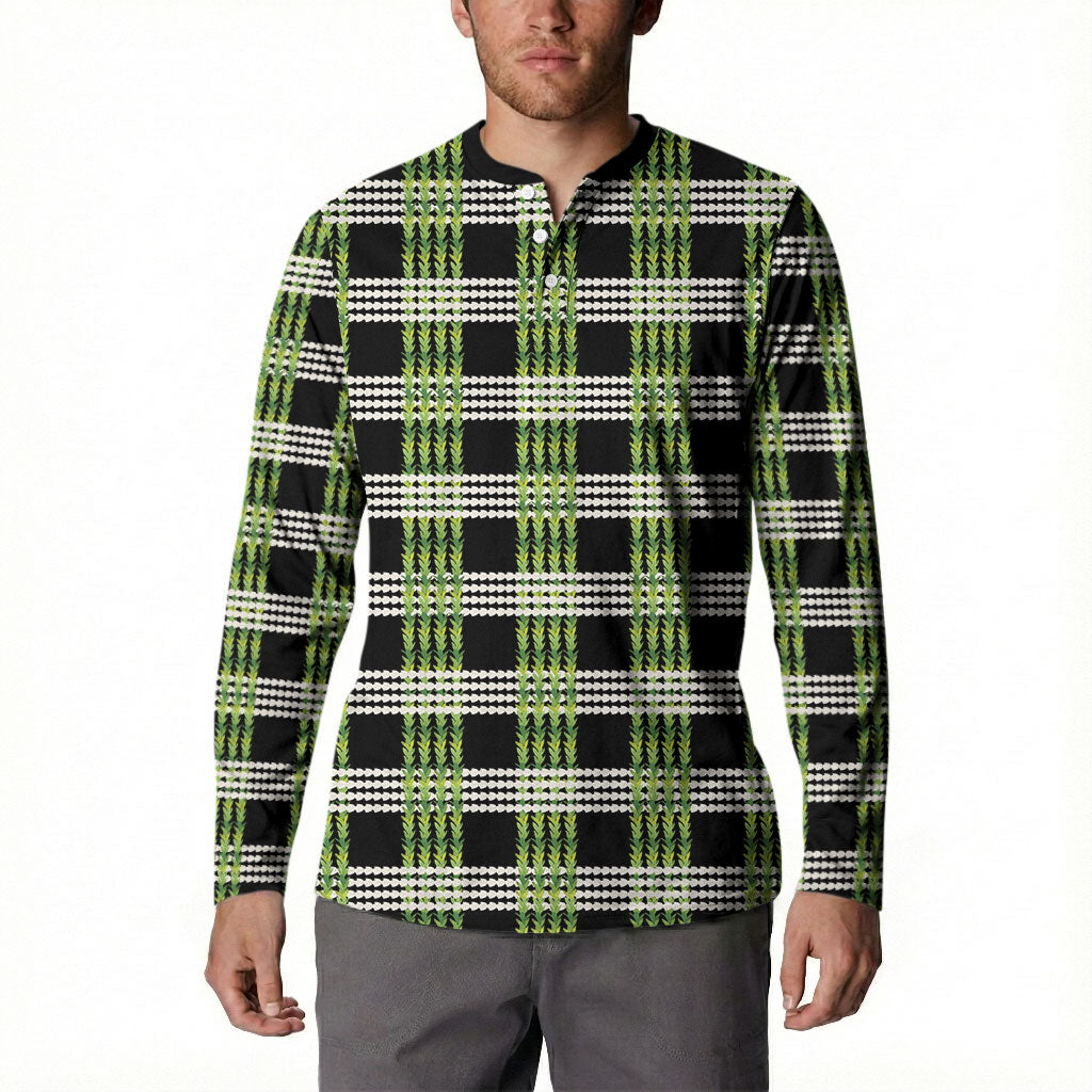 Aloha Hawaii Pakalana Pikake Lei Button Sweatshirt Palaka Inspired Hawaiian-plaid Black