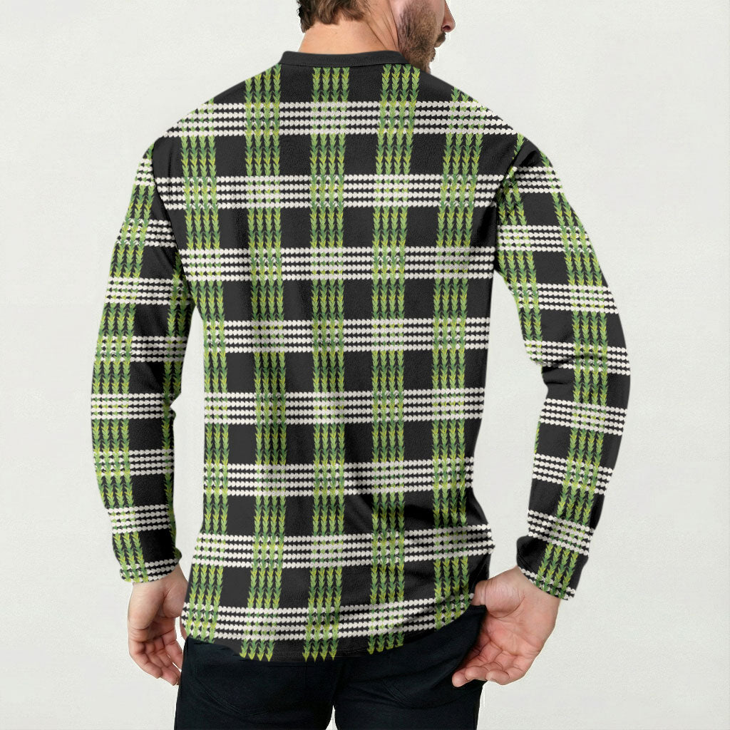 Aloha Hawaii Pakalana Pikake Lei Button Sweatshirt Palaka Inspired Hawaiian-plaid Black
