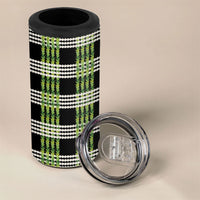 Aloha Hawaii Pakalana Pikake Lei 4 in 1 Can Cooler Tumbler Palaka Inspired Hawaiian-plaid Black