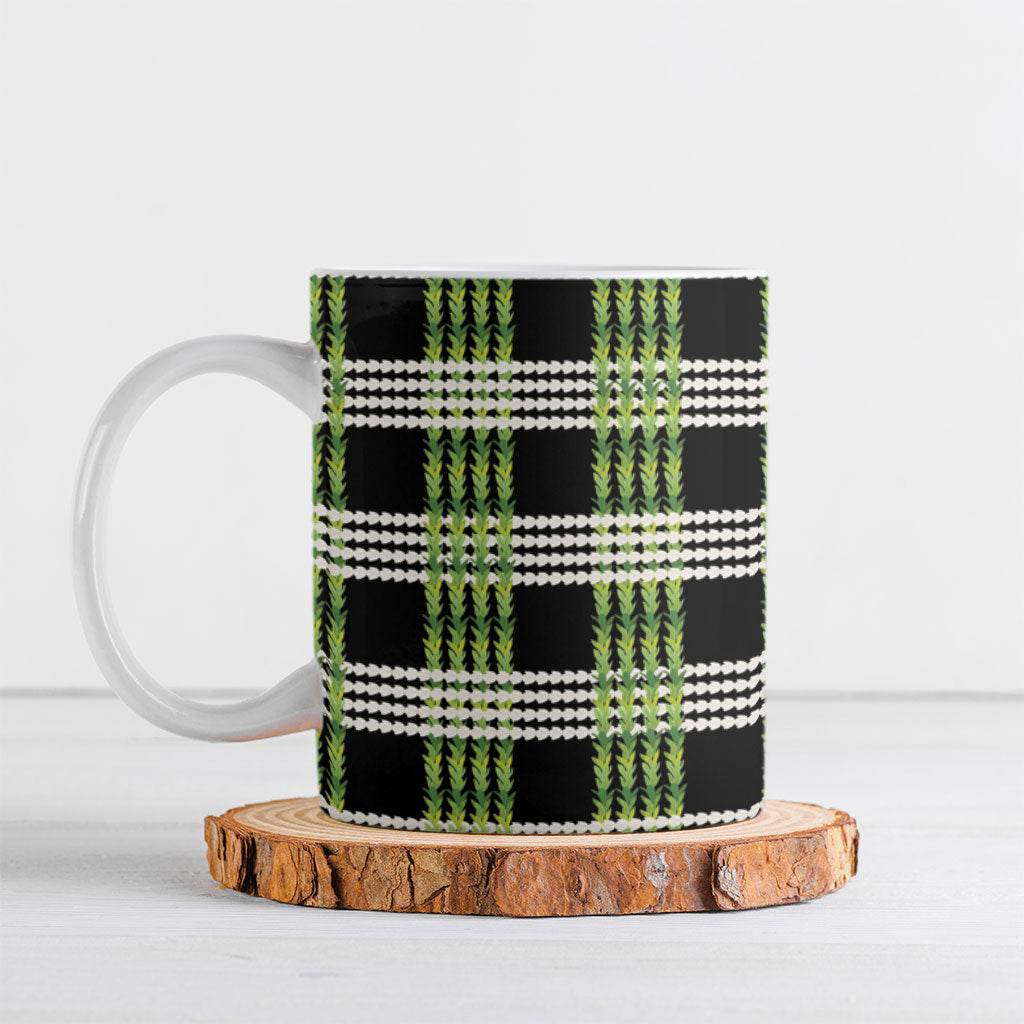 Aloha Hawaii Pakalana Pikake Lei Ceramic Mug Palaka Inspired Hawaiian-plaid Black