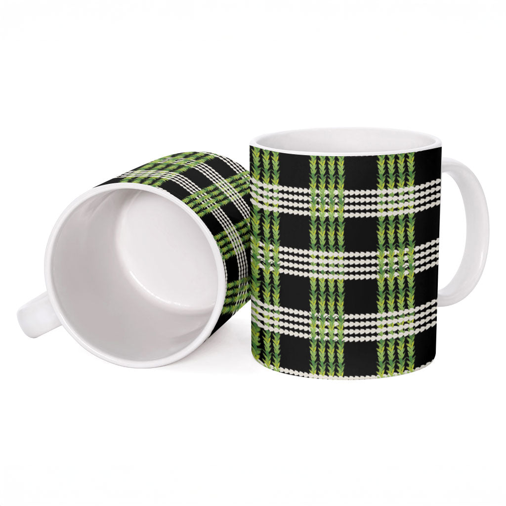Aloha Hawaii Pakalana Pikake Lei Ceramic Mug Palaka Inspired Hawaiian-plaid Black