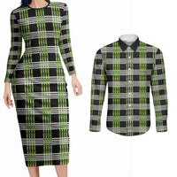 Aloha Hawaii Pakalana Pikake Lei Couples Matching Long Sleeve Bodycon Dress and Long Sleeve Button Shirt Palaka Inspired Hawaiian-plaid Black