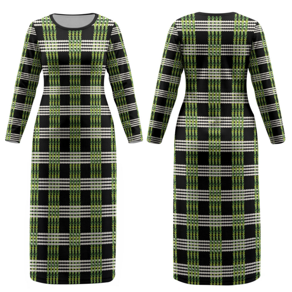 Aloha Hawaii Pakalana Pikake Lei Couples Matching Long Sleeve Bodycon Dress and Long Sleeve Button Shirt Palaka Inspired Hawaiian-plaid Black