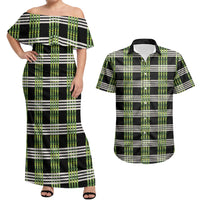 Aloha Hawaii Pakalana Pikake Lei Couples Matching Off Shoulder Maxi Dress and Hawaiian Shirt Palaka Inspired Hawaiian-plaid Black