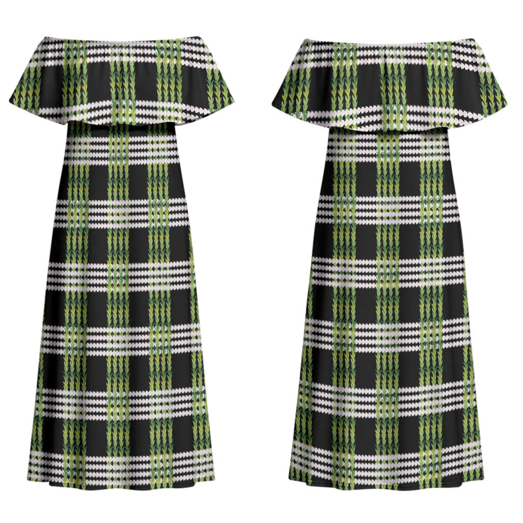 Aloha Hawaii Pakalana Pikake Lei Couples Matching Off Shoulder Maxi Dress and Hawaiian Shirt Palaka Inspired Hawaiian-plaid Black