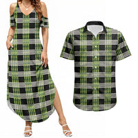Aloha Hawaii Pakalana Pikake Lei Couples Matching Summer Maxi Dress and Hawaiian Shirt Palaka Inspired Hawaiian-plaid Black
