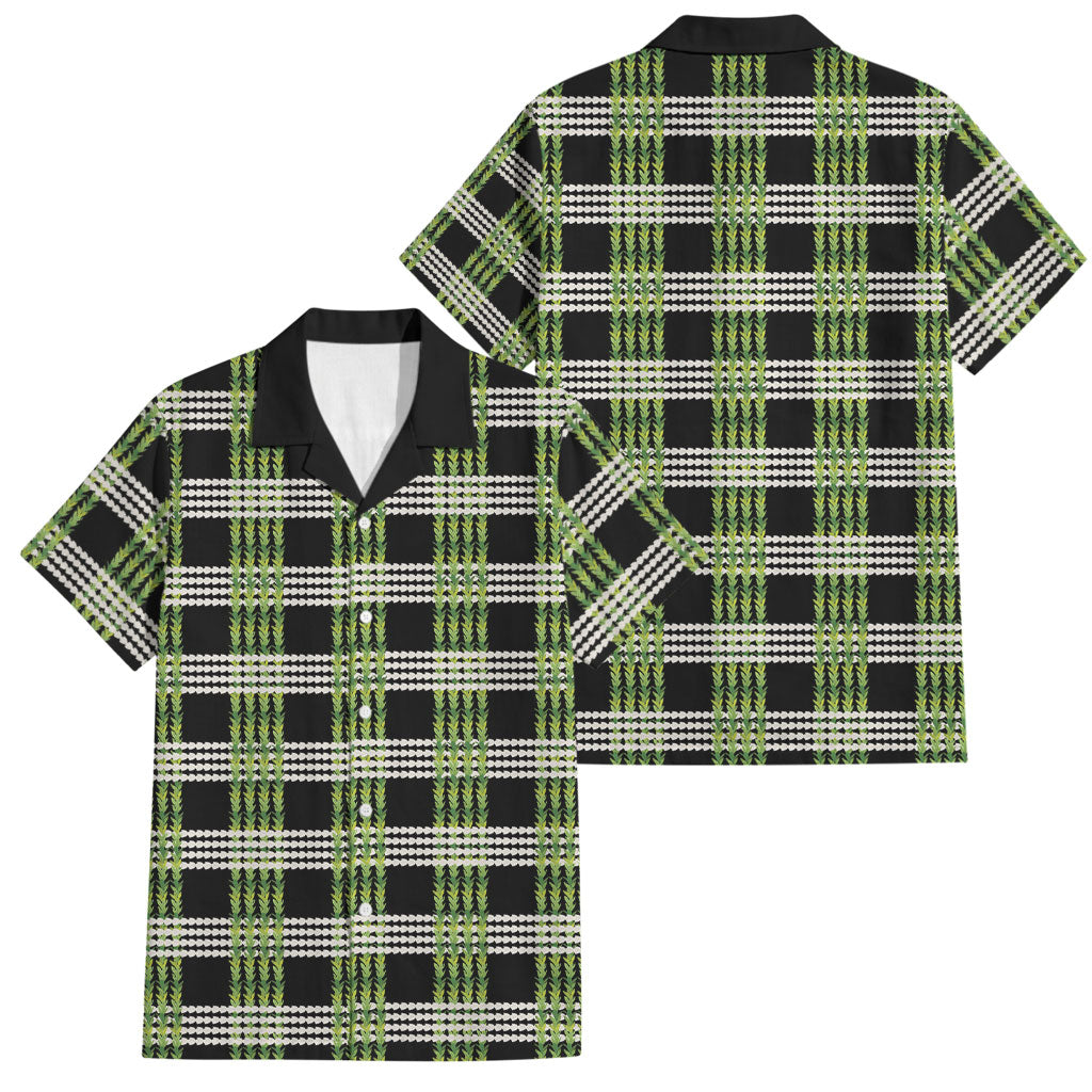 Aloha Hawaii Pakalana Pikake Lei Family Matching Off Shoulder Short Dress and Hawaiian Shirt Palaka Inspired Hawaiian-plaid Black