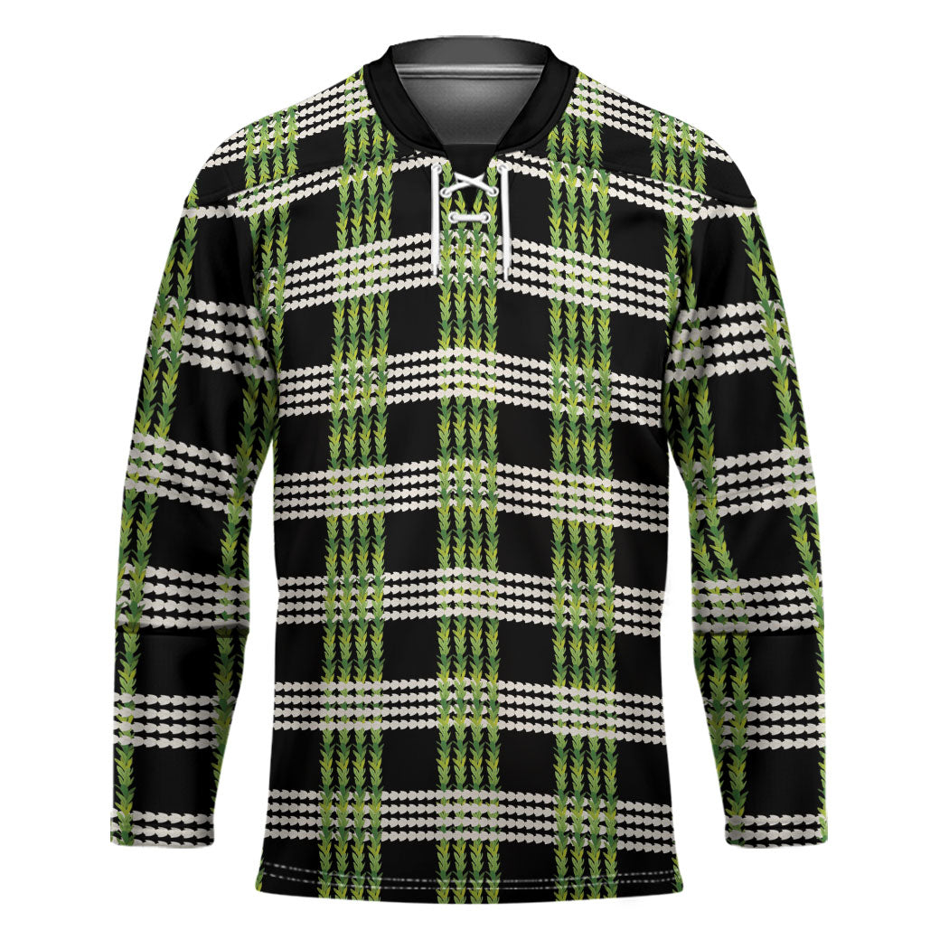 Aloha Hawaii Pakalana Pikake Lei Hockey Jersey Palaka Inspired Hawaiian-plaid Black