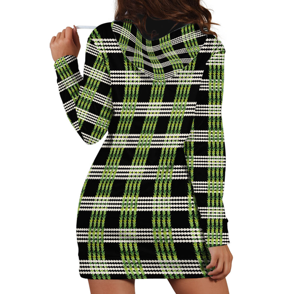 Aloha Hawaii Pakalana Pikake Lei Hoodie Dress Palaka Inspired Hawaiian-plaid Black
