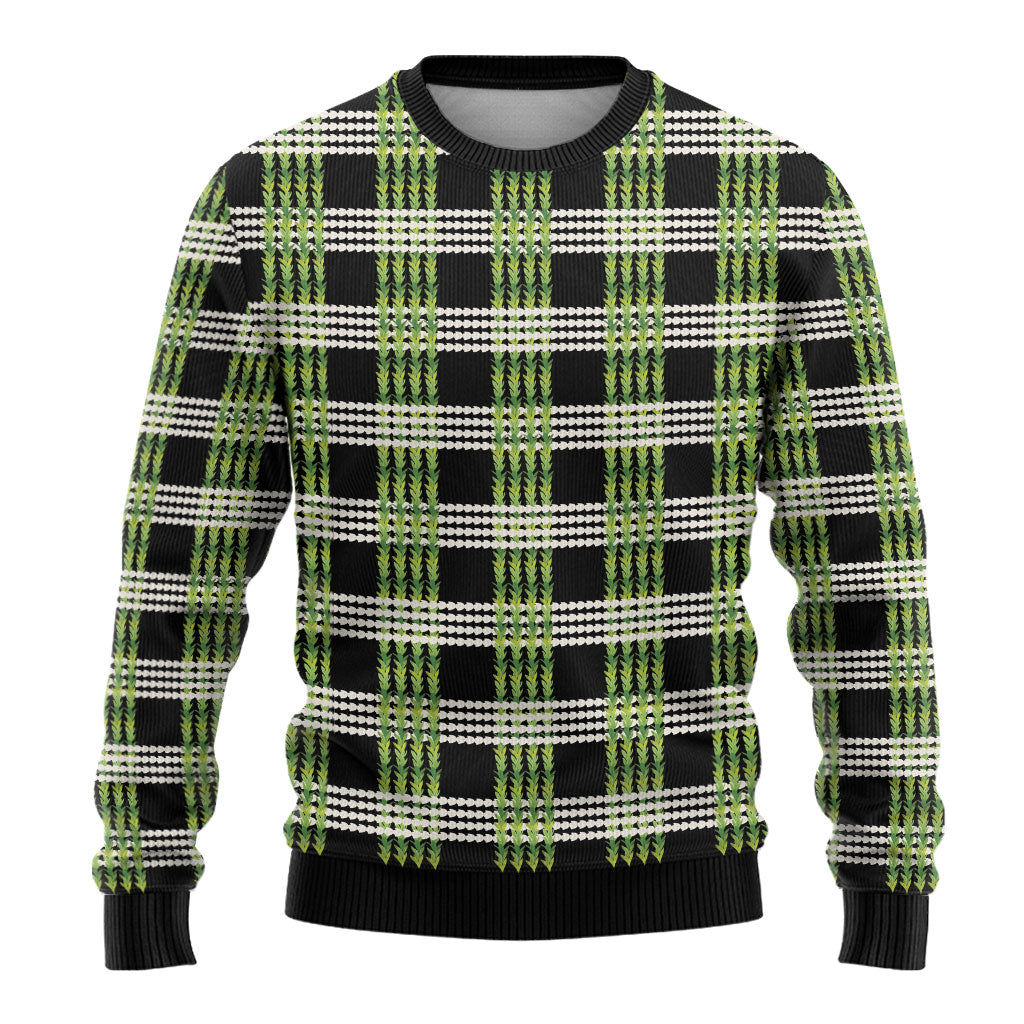 Aloha Hawaii Pakalana Pikake Lei Ugly Christmas Sweater Palaka Inspired Hawaiian-plaid Black
