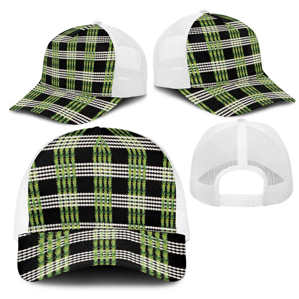 Aloha Hawaii Pakalana Pikake Lei Mesh Trucker Cap Palaka Inspired Hawaiian-plaid Black