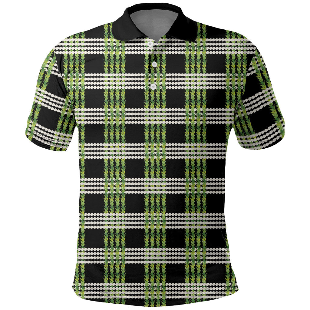 Aloha Hawaii Pakalana Pikake Lei Polo Shirt Palaka Inspired Hawaiian-plaid Black