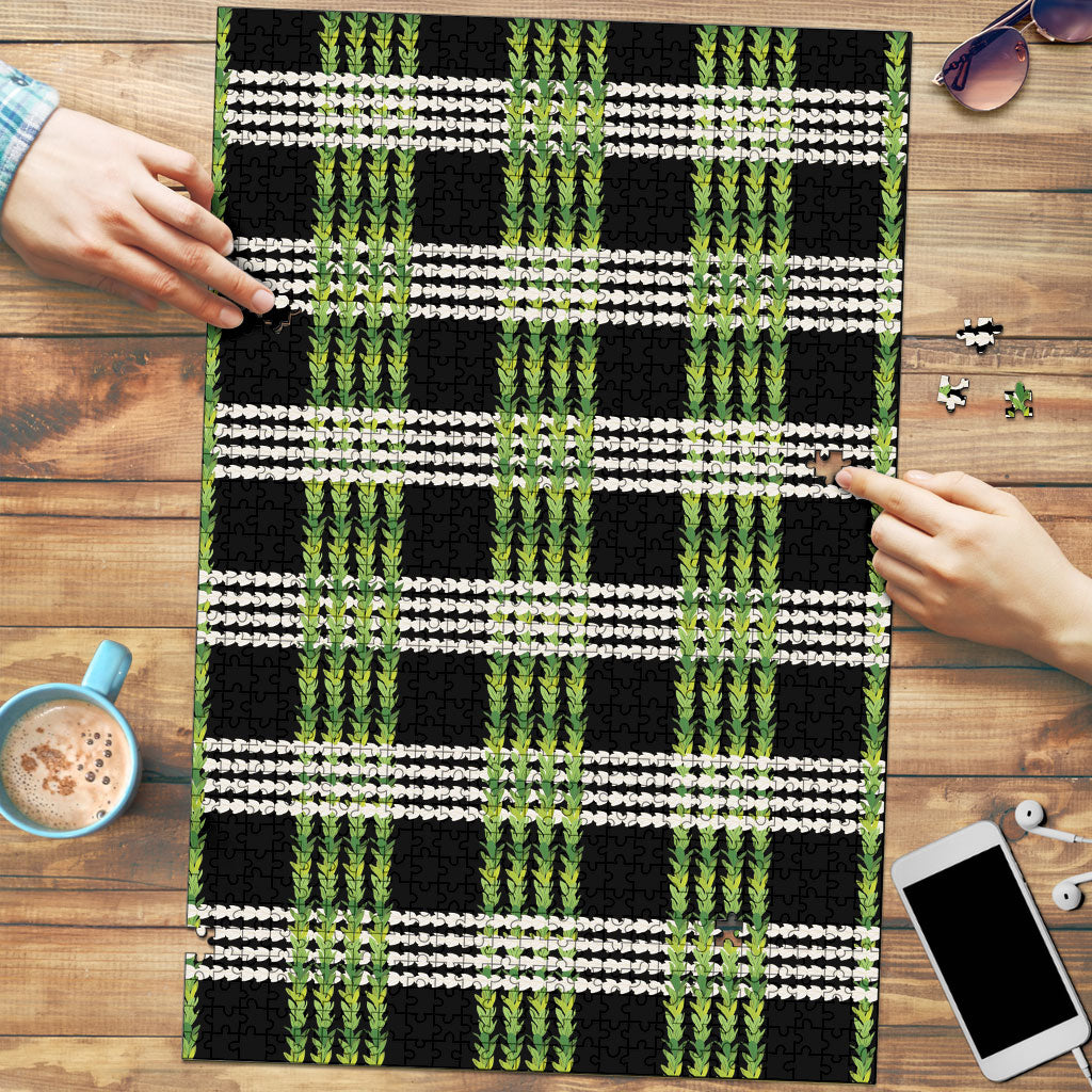 Aloha Hawaii Pakalana Pikake Lei Puzzle Palaka Inspired Hawaiian-plaid Black LT14 Black - Polynesian Pride