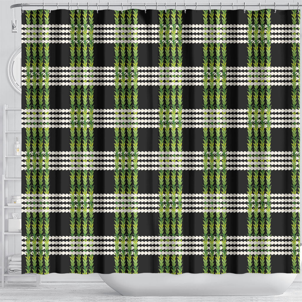 Aloha Hawaii Pakalana Pikake Lei Shower Curtain Palaka Inspired Hawaiian-plaid Black
