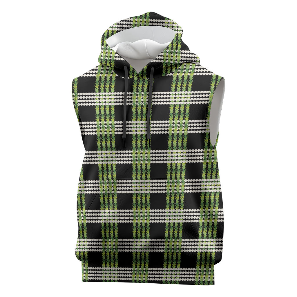 Aloha Hawaii Pakalana Pikake Lei Sleeveless Hoodie Palaka Inspired Hawaiian-plaid Black