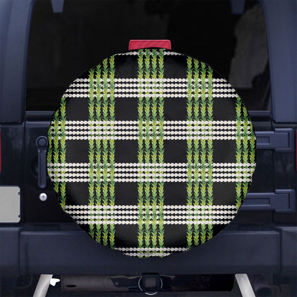 Aloha Hawaii Pakalana Pikake Lei Spare Tire Cover Palaka Inspired Hawaiian-plaid Black