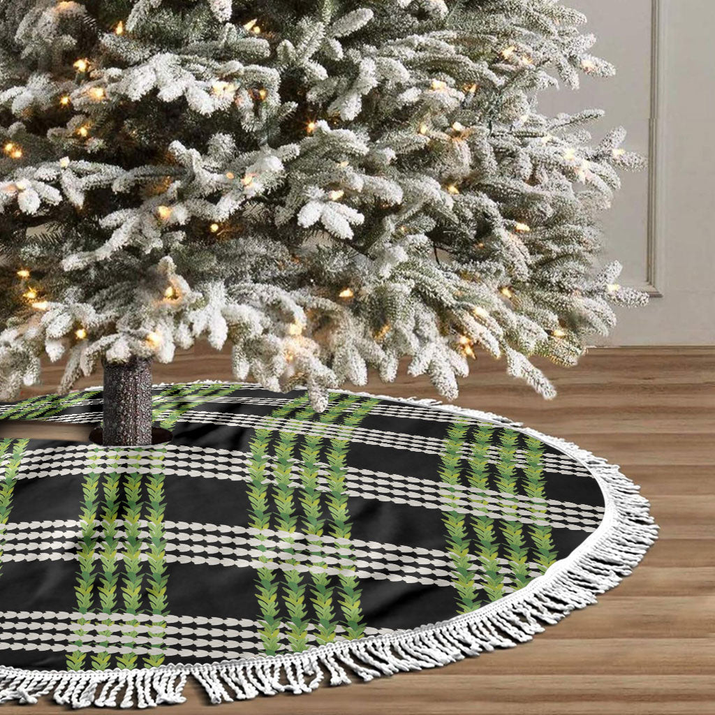 Aloha Hawaii Pakalana Pikake Lei Tree Skirt Palaka Inspired Hawaiian-plaid Black