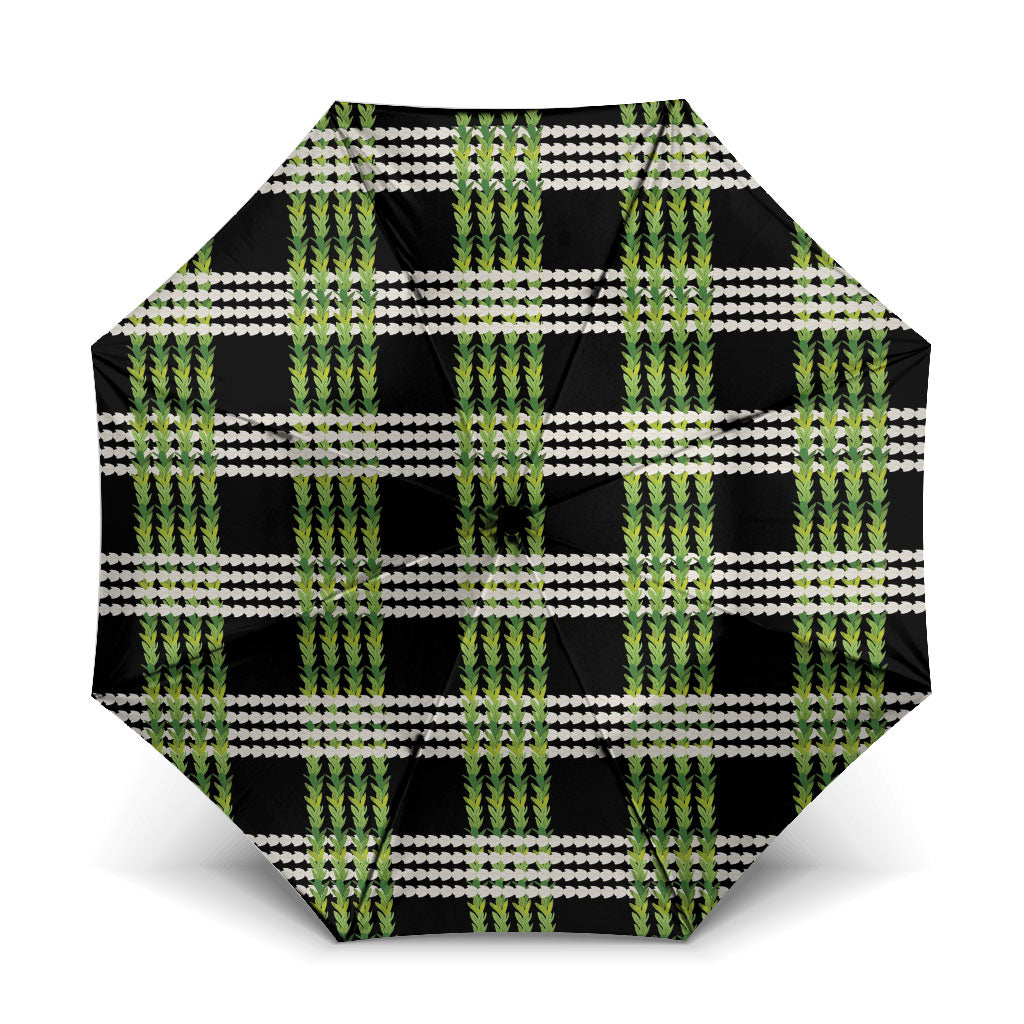 Aloha Hawaii Pakalana Pikake Lei Umbrella Palaka Inspired Hawaiian-plaid Black