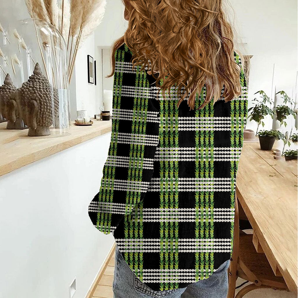Aloha Hawaii Pakalana Pikake Lei Women Casual Shirt Palaka Inspired Hawaiian-plaid Black