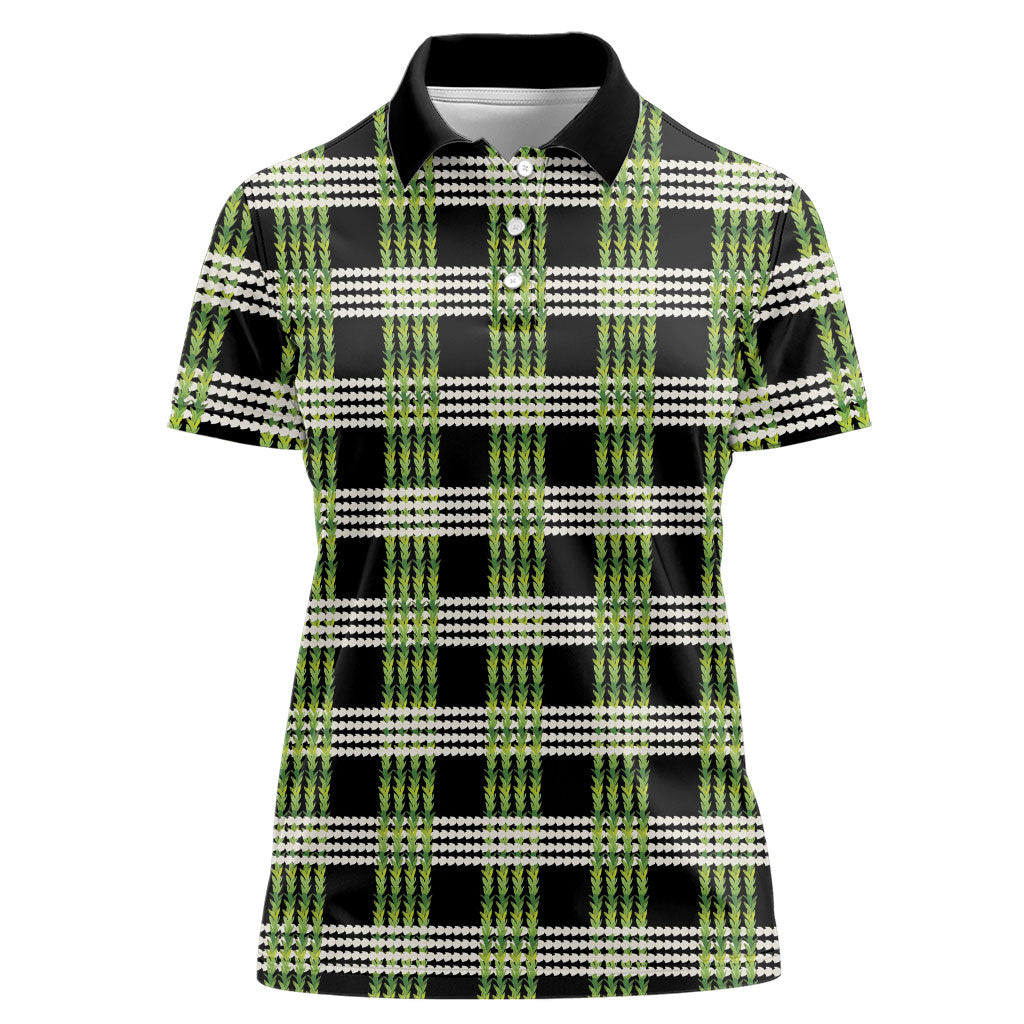 Aloha Hawaii Pakalana Pikake Lei Women Polo Shirt Palaka Inspired Hawaiian-plaid Black